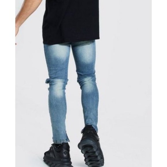 SKINNY STRETCH EXPLODED KNEE RIPPED JEANS - Picture 2 of 2